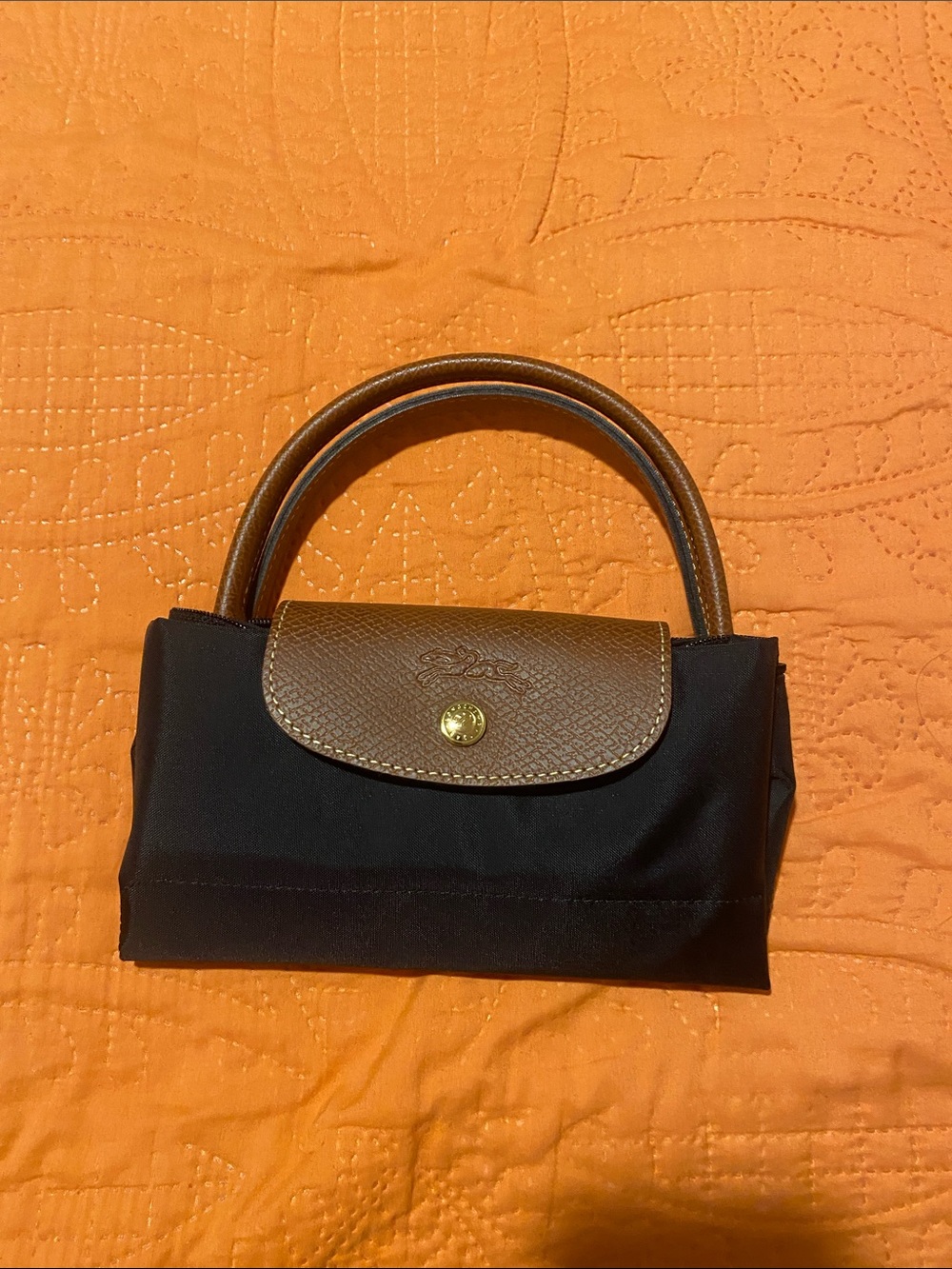 Longchamp Le Pliage Original Small Top Handle Bag Black & Brown Tote Bag